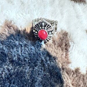 Elegant Silver Ring with Red Stone